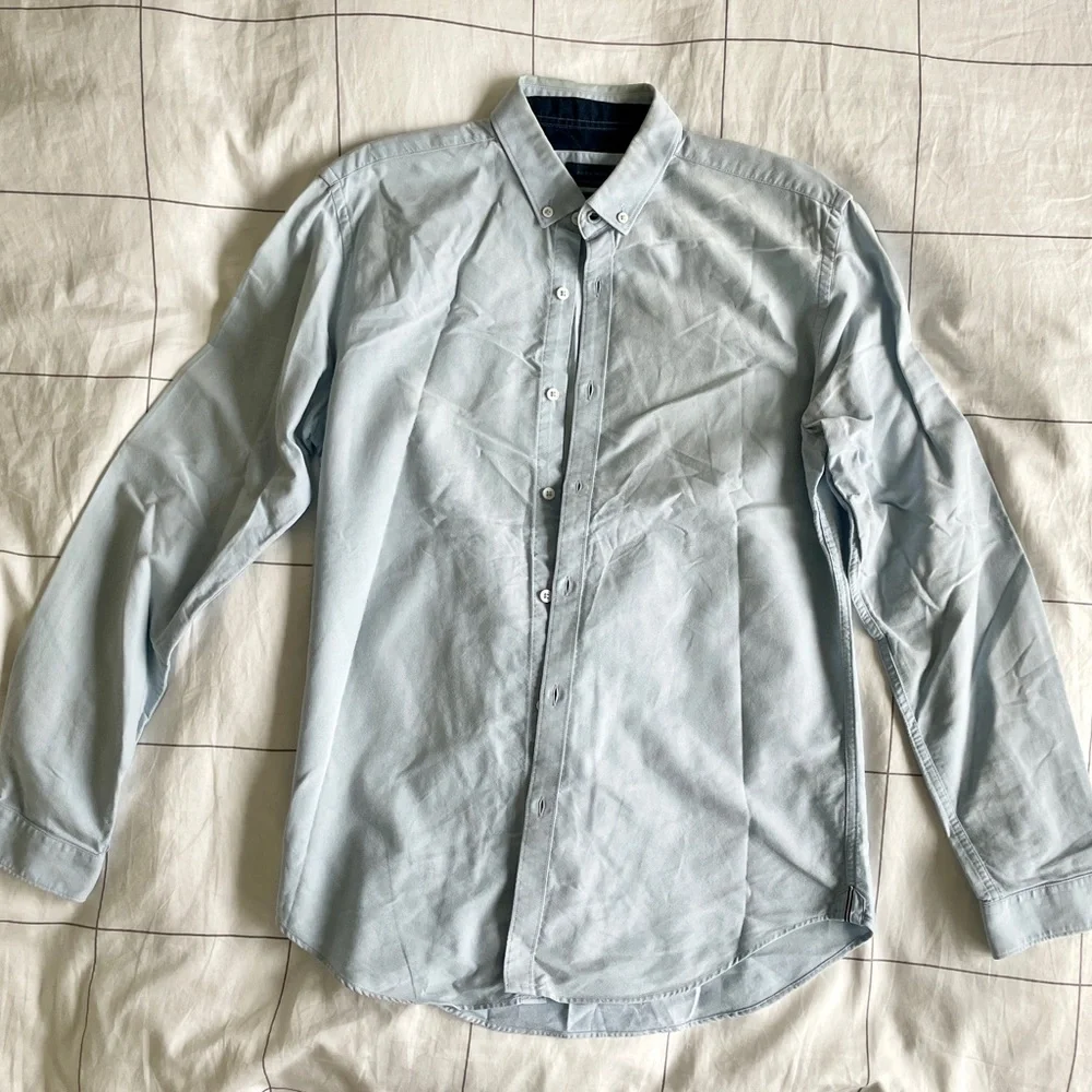 Zara Man Blue Slim Fit Button Up Shirt Size M - Picture 2 of 4